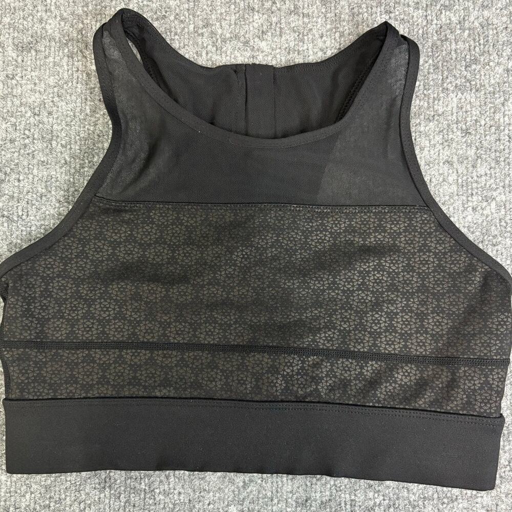 Zyia Luxe Sports Bra Black Silver Floral with Mesh detail One More Rep Sz M
